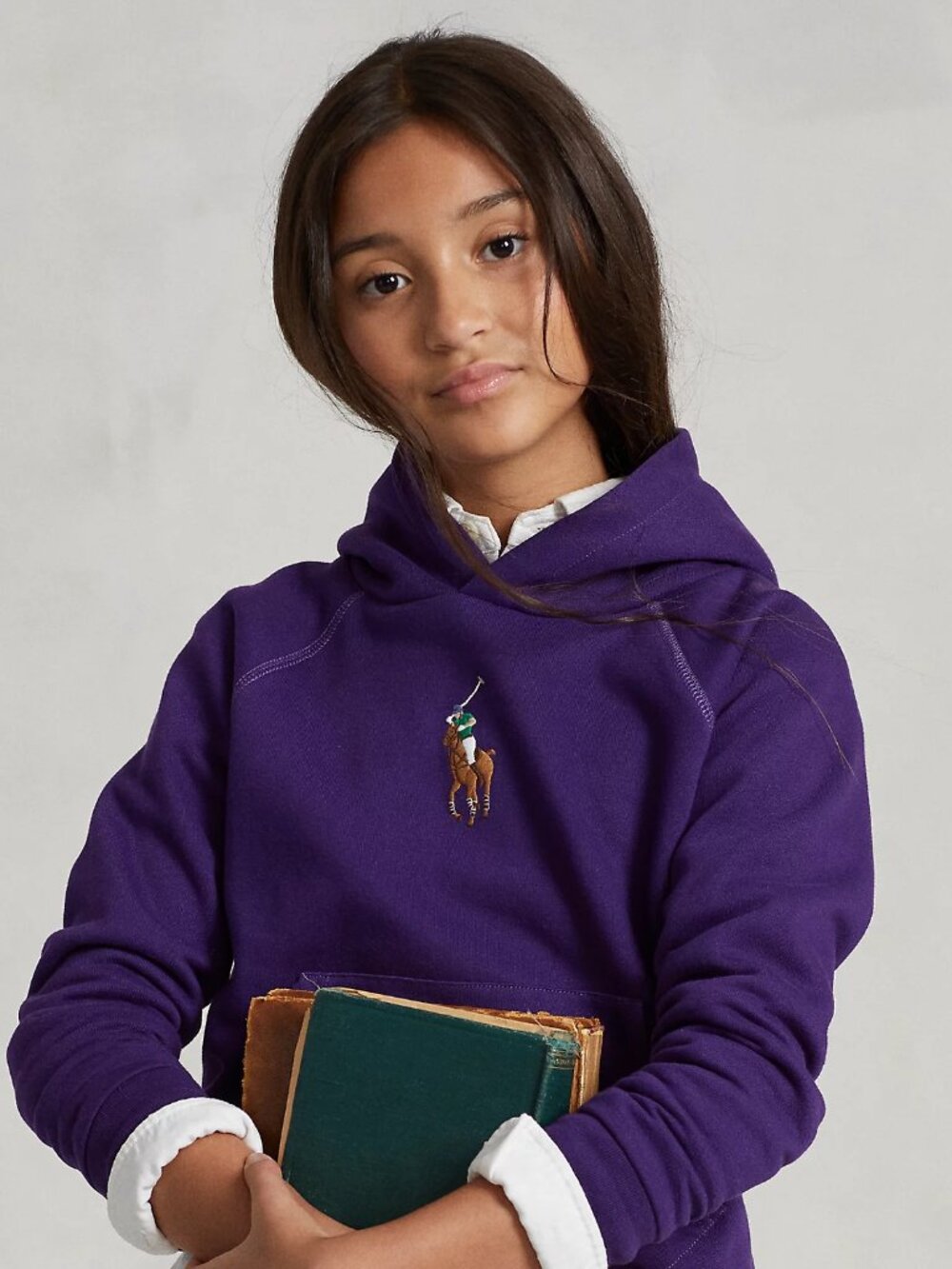 Polo Ralph Lauren Kids' Big Pony Fleece Hoodie In College Purple Size M (8-10)